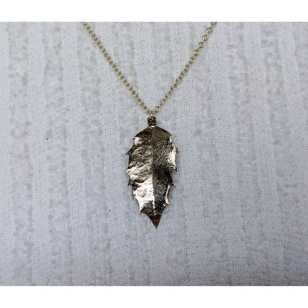 Vintage 925 Sterling Silver Real Holly Leaf Dipped Pendant Necklace 20 in/4.88g - Picture 2 of 9